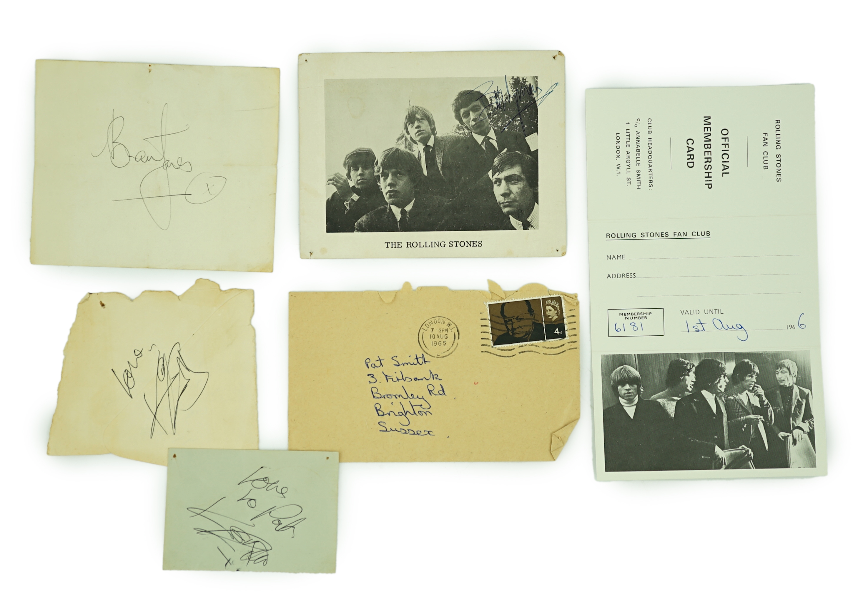 A Rolling Stones collection including autographs, all personally collected by the vendor in the mid-1960s